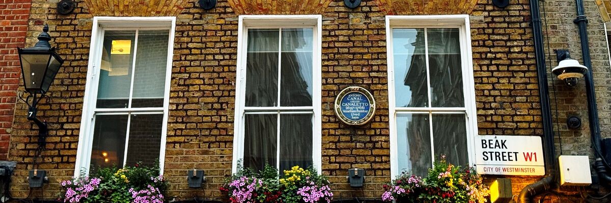 La Blue Plaque di Canaletto al 41 Beak Street, a Soho, Londra (Marco Trevisan, Bazzmann+Venipedia)