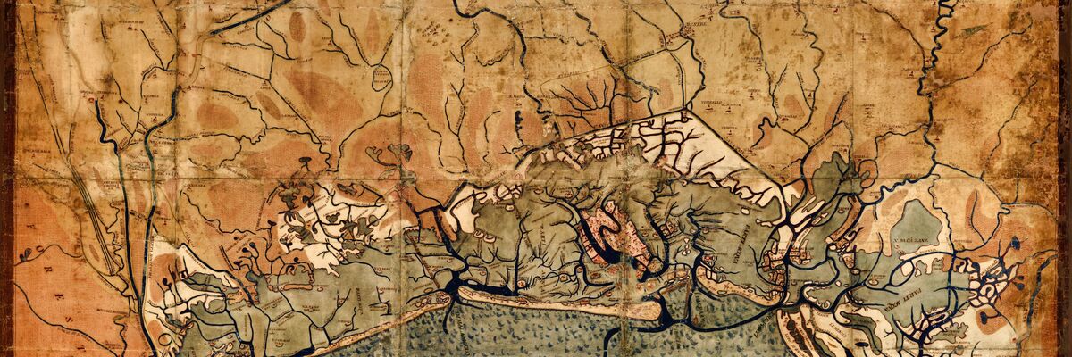 Mappa a colori che riproduce la laguna veneziana e i territori limitrofi, di Cristoforo Sabbadino. Anno 1556