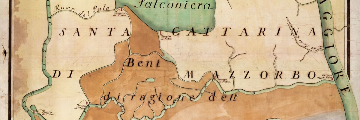 Mappa a colori: Matteo Lucchesi e Tommaso Scalfarotto, Beni del monastero di S. Caterina di Mazzorbo, 14 giugno 1748