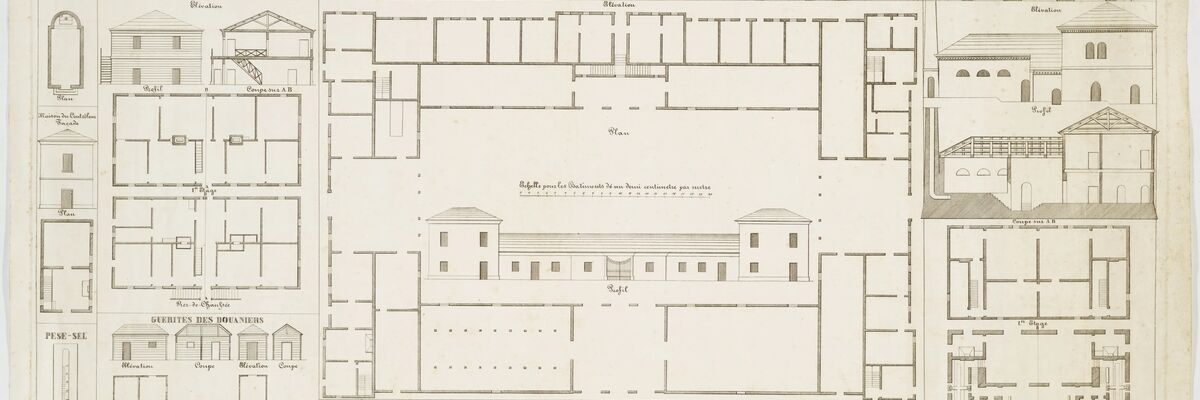 Planimetrie e prospetti degli edifici della Salina S. Felice, 1846