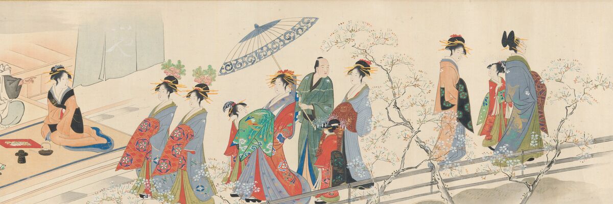 Particolare di "I tre dei della fortuna visitano Yoshiwara", di Chōbunsai Eishi. 