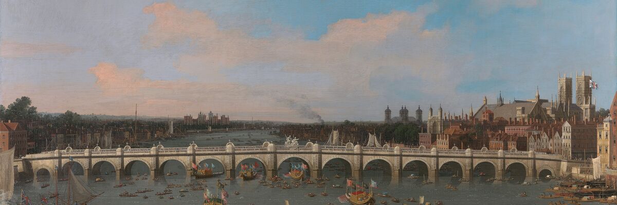 Il ponte di Westminster, con la processione del sindaco sul Tamigi, 1747, Antonio Canal detto Canaletto