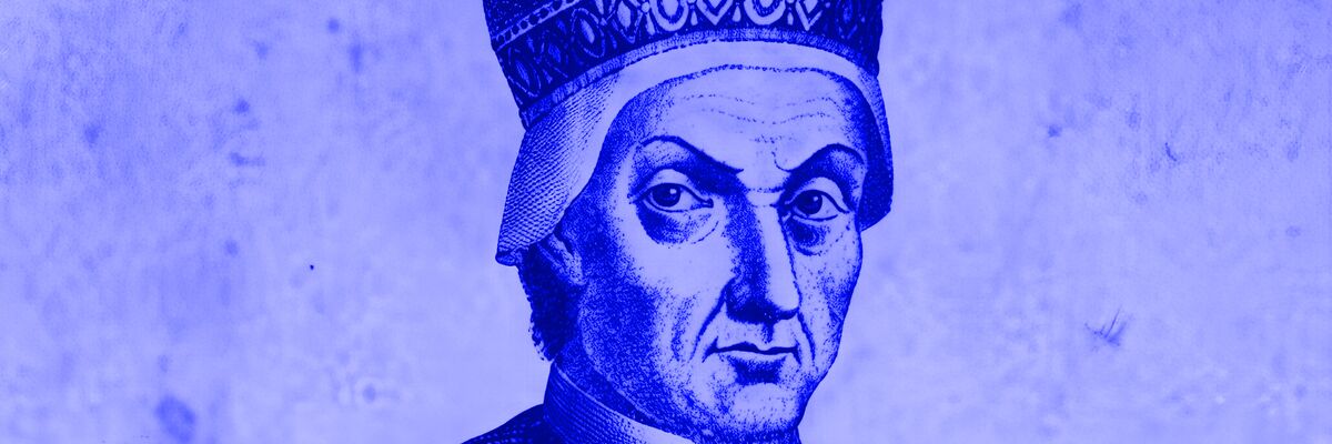 Incisione con ricolorazione blu: ritratto del doge Pietro Orseolo