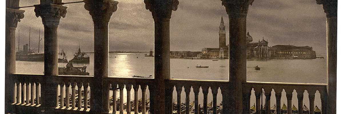 Romantica vista sull'isola di San Giorgio Maggiore e il bacino di San Marco da Palazzo dei Dogi (Library of Congress - Detroit Publishing Company),