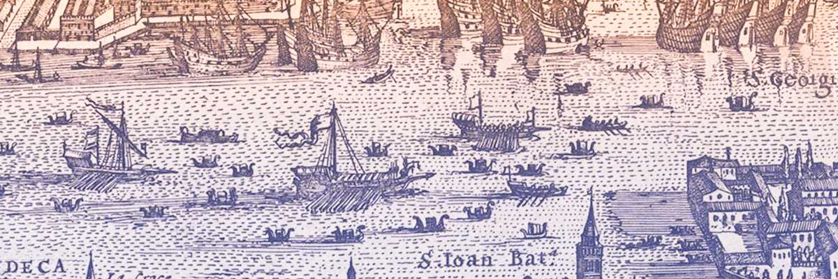 Particolare del tratto finale del Canale della Giudecca, in una mappa del 1600 circa, anonimo olandese — (Metropolitan Museum New York)