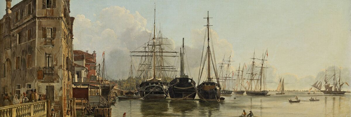 Imbocco di Via Garibaldi, con casa dei Caboto, gondole e imbarcazioni a vela