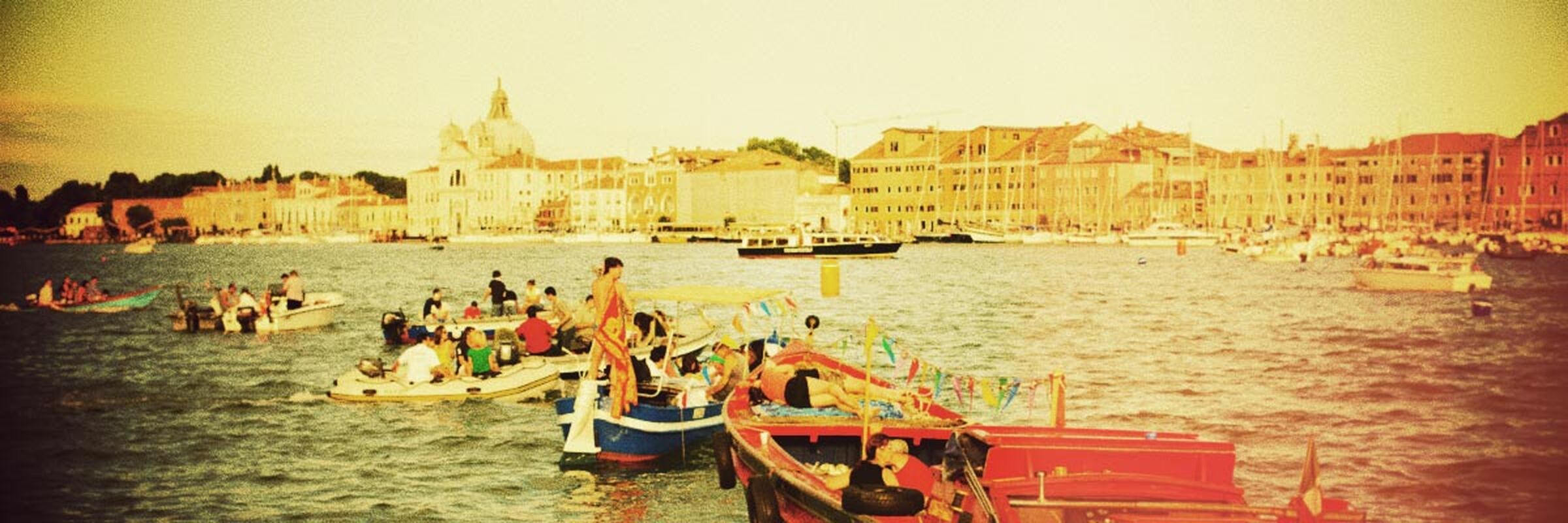 Group of boats in preparation for the Feast of the Redentore.