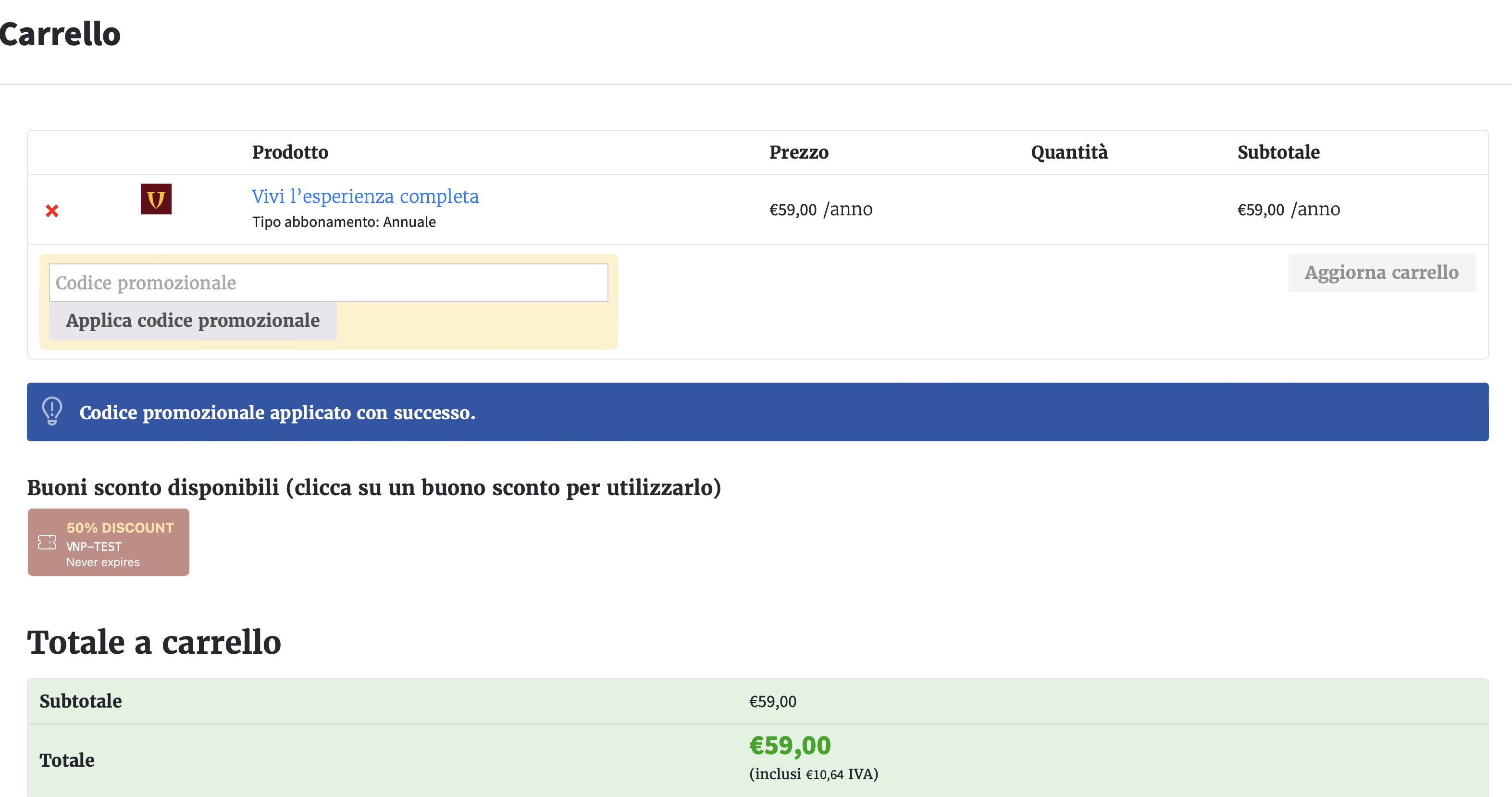 Codice sconto - Carrello - Coupon visualizzato - 2